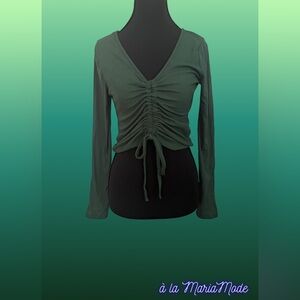 Green Ruched V-Neck Top